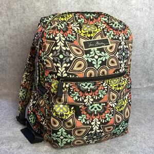 Vera Bradley SIERRA Backpack Paisley Floral Black Orange Teal, Adjustable Straps